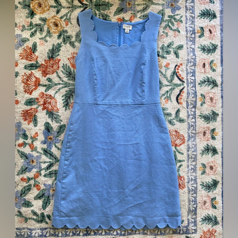 JCrew Baby Blue Scalloped Shift Dress 4